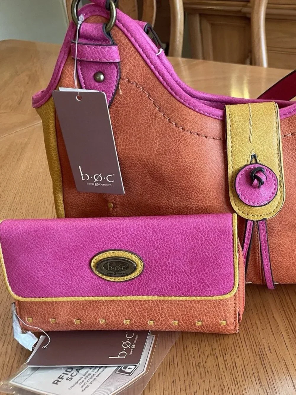 b.o.c. Orange, Pink & Yellow Leather Shoulder Bag